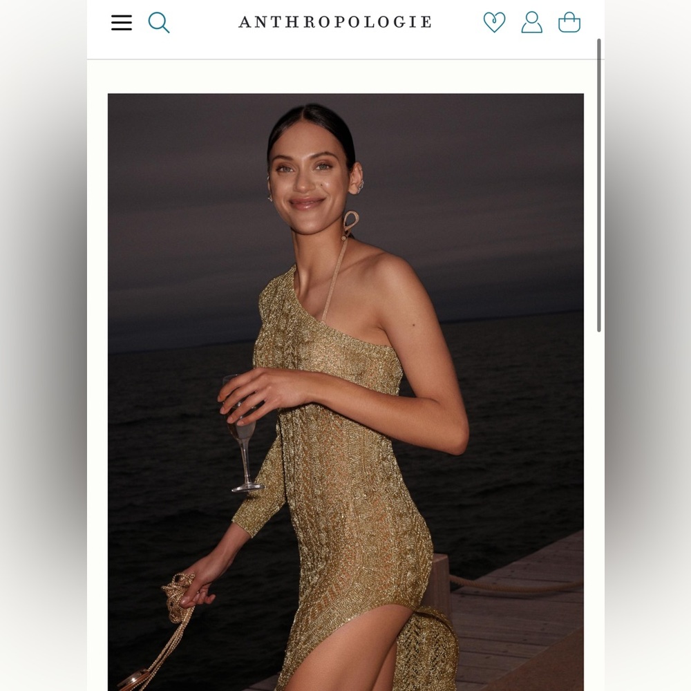 NWT Anthropologie One-Shoulder Gold Knit Swimsuit Cover-Up